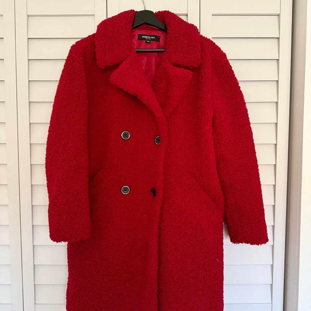 Kenneth Cole Women’s Red Faux Shearling Coat, Size M